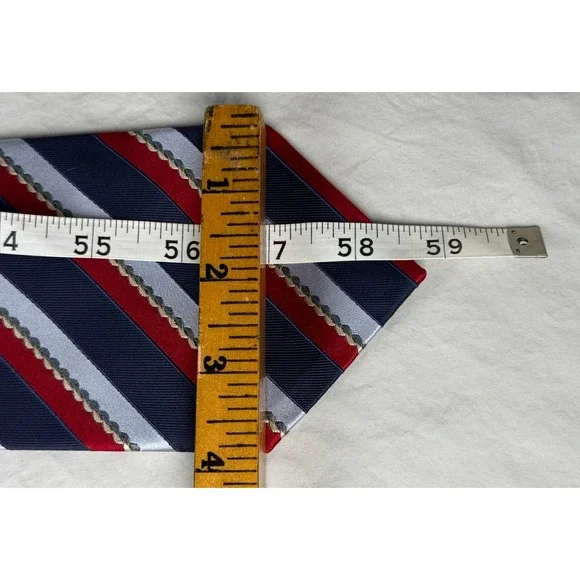 Ermenegildo Zegna Tie Navy Red Silver Silk Blend Striped Italy Luxury Classic